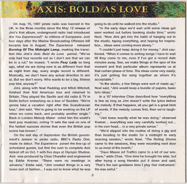 Jimi Hendrix Experience, The : Axis: Bold As Love (Album,Reissue,Remastered,Stereo)