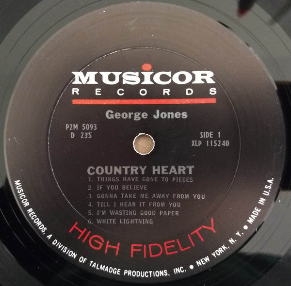 George Jones (2) : Country Heart (LP,Compilation,Club Edition,Mono)