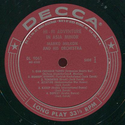 Marko Melkon And His International Oriental Orchestra : Hi-Fi Adventure In Asia Minor (LP,Album,Mono)