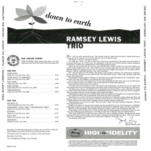 Ramsey Lewis Trio, The : Down To Earth (LP,Album,Mono,Promo)