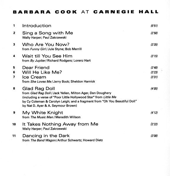 Barbara Cook : Barbara Cook At Carnegie Hall (Reissue,Remastered)