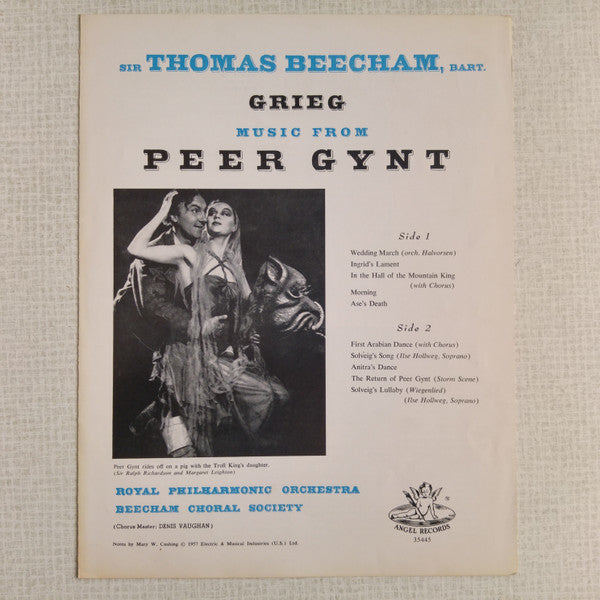 Edvard Grieg, Sir Thomas Beecham, Royal Philharmonic Orchestra, Beecham Choral Society, The, Ilse Hollweg : Music From Peer Gynt (LP,Stereo)