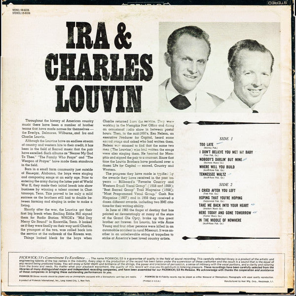 Ira Louvin & Charlie Louvin : Ira & Charles Louvin (LP,Compilation,Mono)