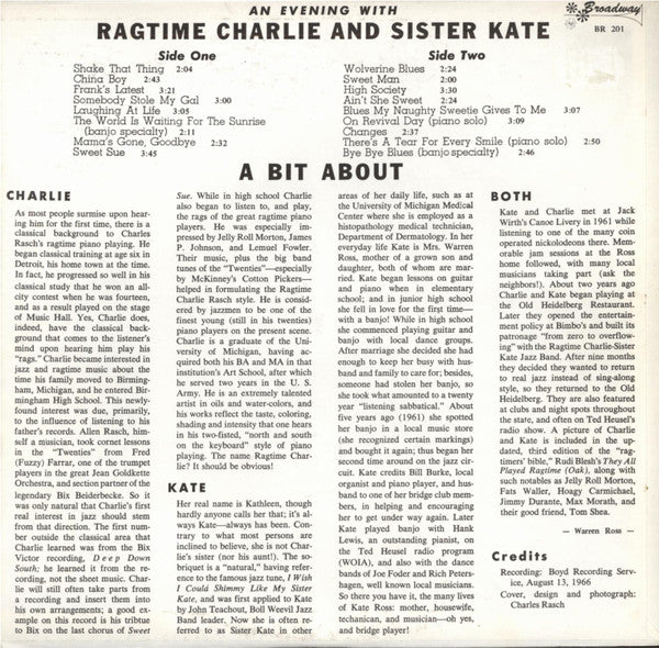 Ragtime Charlie And Sister Kate :  An Evening With Ragtime Charlie And Sister Kate (LP,Album)