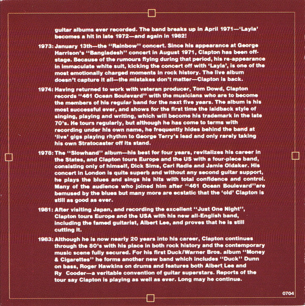 Eric Clapton : Timepieces Vol. II - 'Live' In The Seventies (Compilation,Club Edition,Reissue)