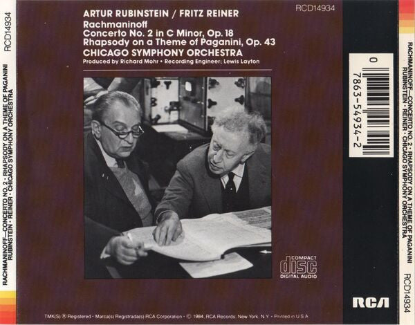 Arthur Rubinstein, Fritz Reiner, Sergei Vasilyevich Rachmaninoff, Chicago Symphony Orchestra : Concerto No. 2 / Rhapsody On A Theme Of Paganini (Compilation,Reissue)