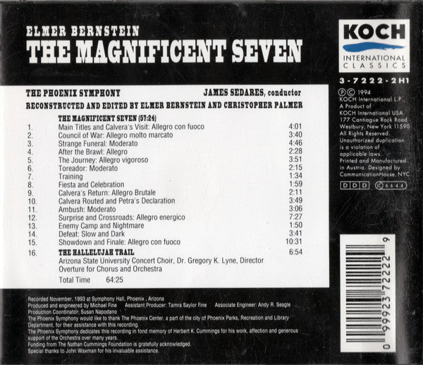 Elmer Bernstein, James Sedares, Phoenix Symphony, The : The Magnificent Seven / Hallelujah Trail (Album,Repress)