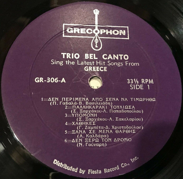 Trio Bel Canto : Sing The Latest Hit Songs From Greece (LP,Album,Mono)