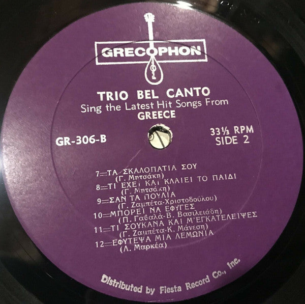 Trio Bel Canto : Sing The Latest Hit Songs From Greece (LP,Album,Mono)
