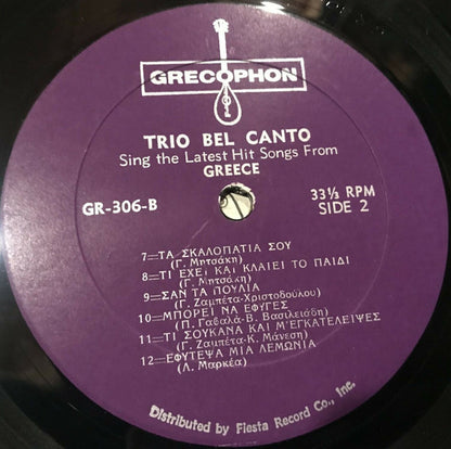 Trio Bel Canto : Sing The Latest Hit Songs From Greece (LP,Album,Mono)