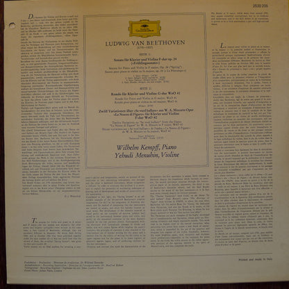 Ludwig Van Beethoven - Wilhelm Kempff • Yehudi Menuhin : Frühlingssonate (Spring Sonata) Op.24 • Rondo WoO 41 • 12 Variationen WoO 40 (LP)