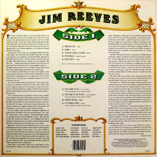 Jim Reeves : Country Music (LP,Compilation,Stereo)