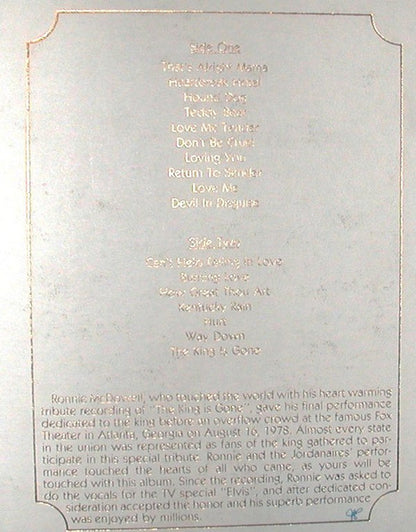 Ronnie McDowell And  Jordanaires, The : A Tribute To The King (In Memory) (LP,Album)