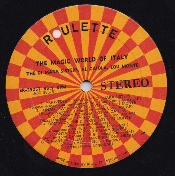 Di Mara Sisters, The, Al Caiola, Lou Monte : The Magic World Of Italy (LP)