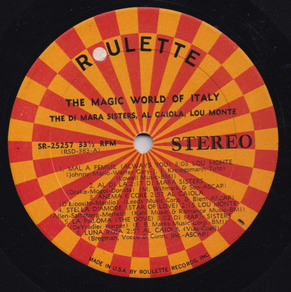 Di Mara Sisters, The, Al Caiola, Lou Monte : The Magic World Of Italy (LP)