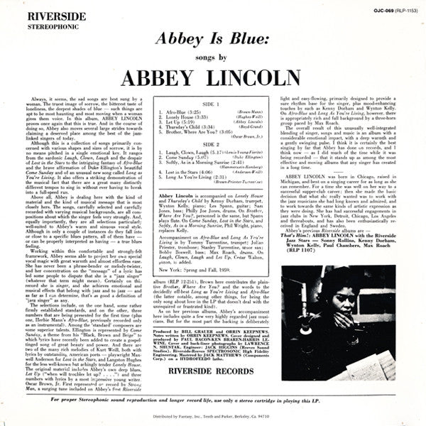 Abbey Lincoln : Abbey Is Blue (LP,Album,Reissue)