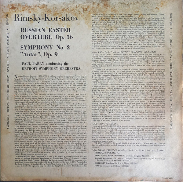 Nikolai Rimsky-Korsakov, Paul Paray Conducting The Detroit Symphony Orchestra : Russian Easter Overture / Symphony No. 2 "Antar" (LP,Album,Mono)