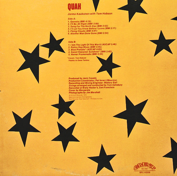 Jorma Kaukonen With Tom Hobson : Quah (LP,Album,Stereo)