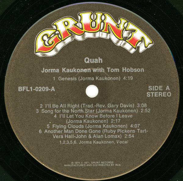 Jorma Kaukonen With Tom Hobson : Quah (LP,Album,Stereo)