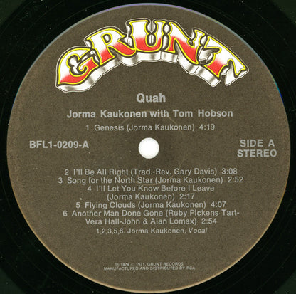 Jorma Kaukonen With Tom Hobson : Quah (LP,Album,Stereo)