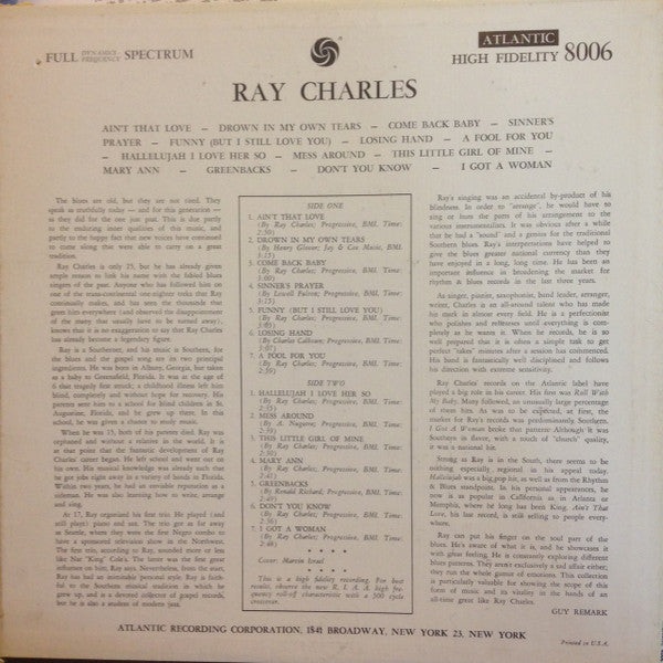 Ray Charles : Ray Charles (LP,Compilation,Repress,Mono)