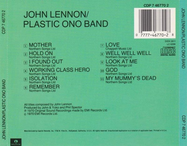 John Lennon / Plastic Ono Band, The : John Lennon / Plastic Ono Band (Album,Reissue,Stereo)