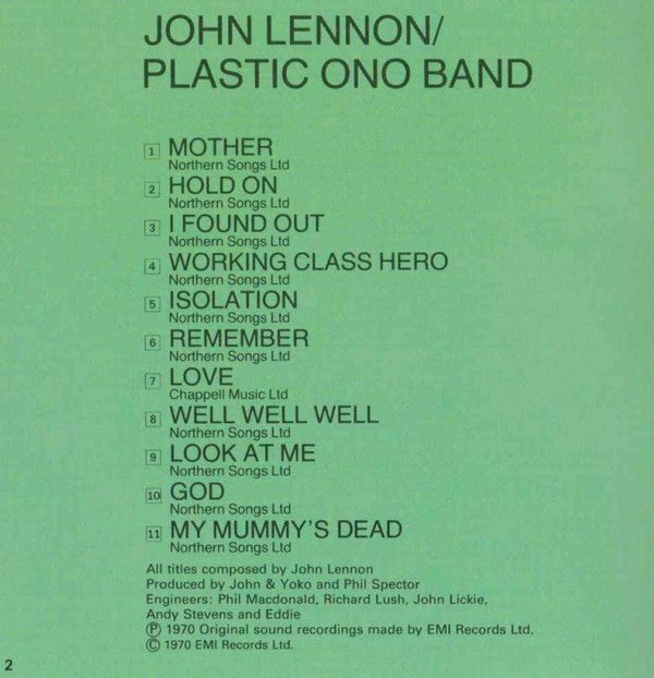 John Lennon / Plastic Ono Band, The : John Lennon / Plastic Ono Band (Album,Reissue,Stereo)