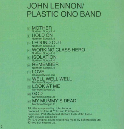 John Lennon / Plastic Ono Band, The : John Lennon / Plastic Ono Band (Album,Reissue,Stereo)