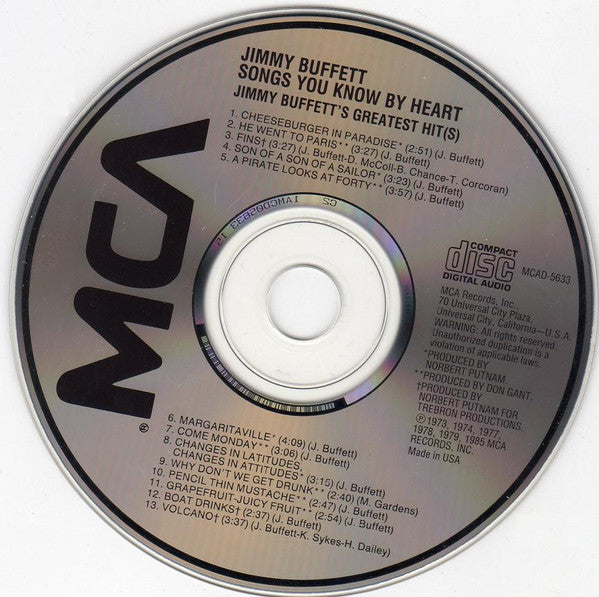 Jimmy Buffett : Songs You Know By Heart (Jimmy Buffett's Greatest Hit(s)) (Compilation,Club Edition,Repress,Stereo)