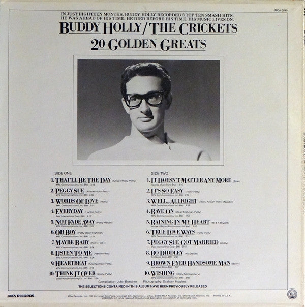 Buddy Holly / Crickets (2), The : 20 Golden Greats (LP,Compilation)