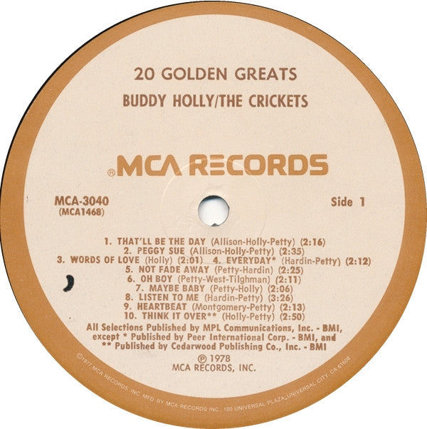 Buddy Holly / Crickets (2), The : 20 Golden Greats (LP,Compilation)