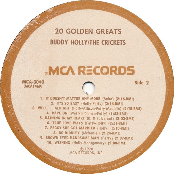 Buddy Holly / Crickets (2), The : 20 Golden Greats (LP,Compilation)