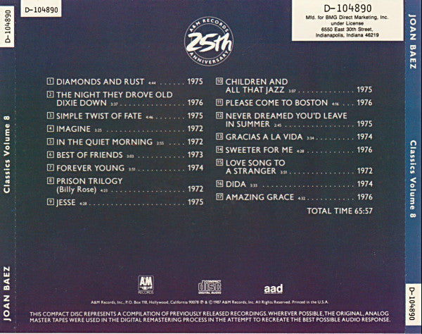 Joan Baez : Classics Volume 8 (Compilation,Club Edition)
