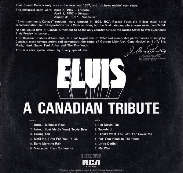 Elvis Presley : A Canadian Tribute (LP,Compilation,Stereo)