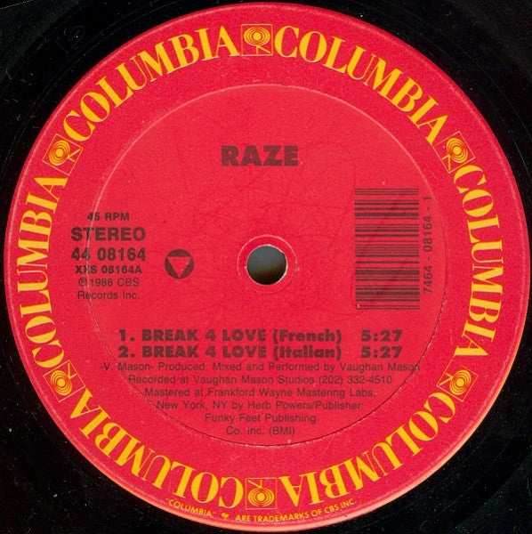 Raze : Break 4 Love (12",45 RPM,Stereo)