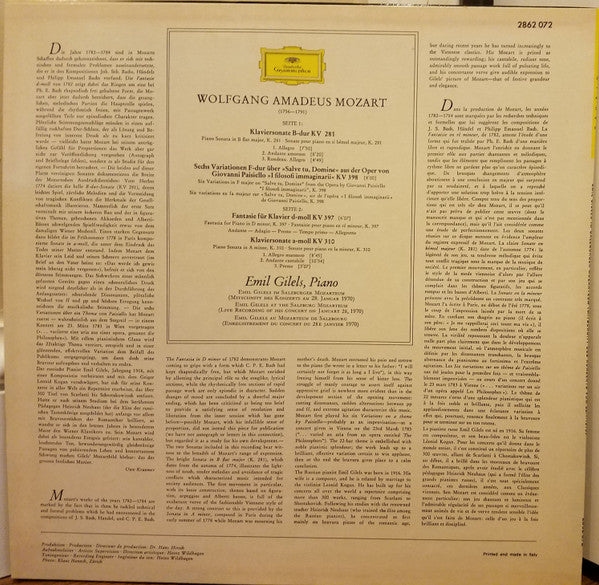 Wolfgang Amadeus Mozart, Emil Gilels : Emil Gilels In Salzburger Mozarteum (LP)
