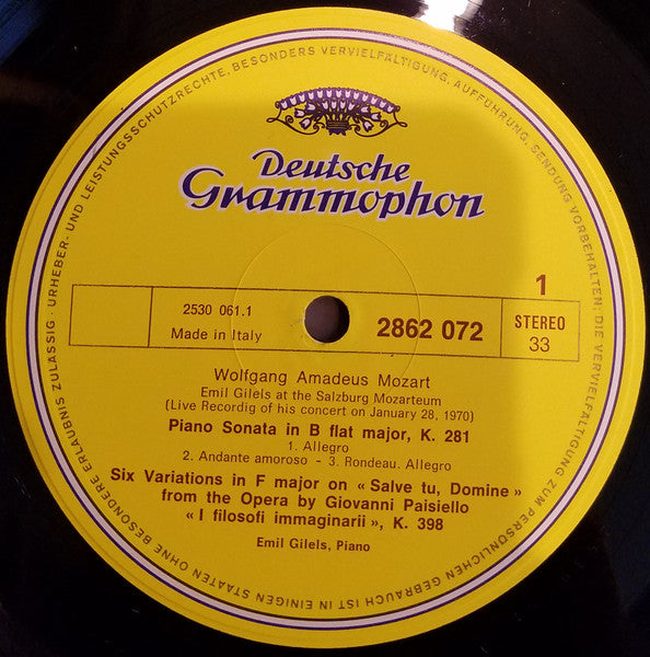 Wolfgang Amadeus Mozart, Emil Gilels : Emil Gilels In Salzburger Mozarteum (LP)