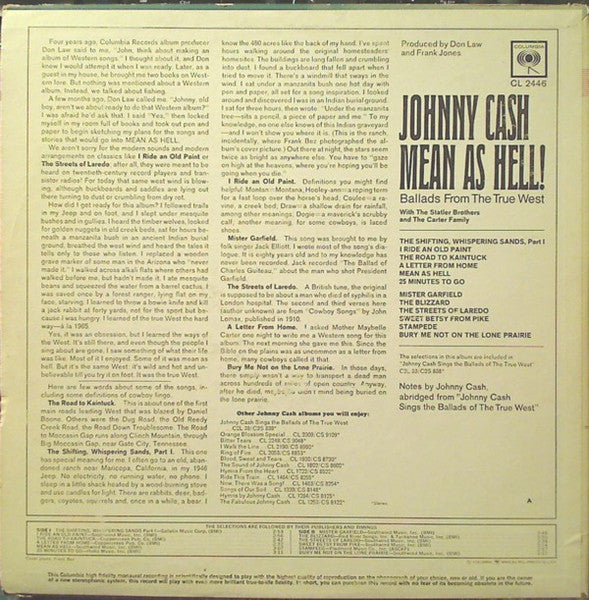 Johnny Cash : Mean As Hell! (Ballads From The True West) (LP,Album,Mono)