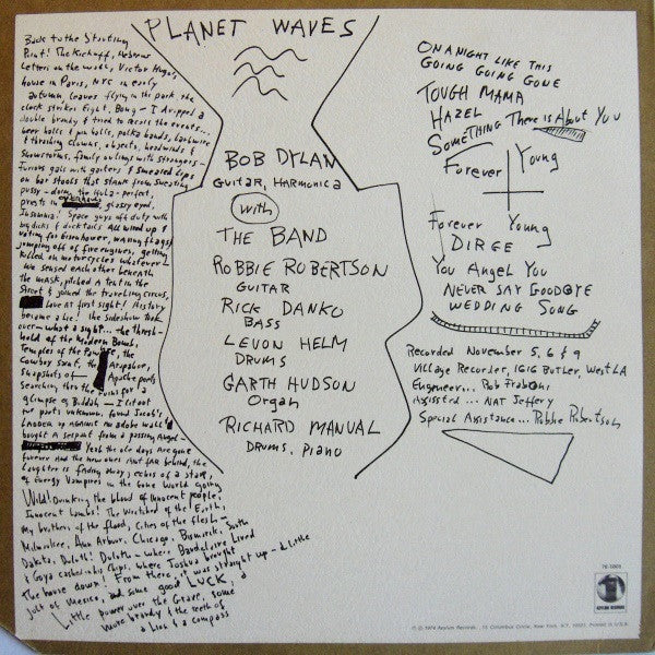 Bob Dylan : Planet Waves (LP,Album,Stereo)