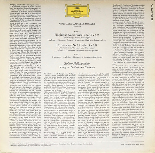 Wolfgang Amadeus Mozart - Berliner Philharmoniker · Herbert von Karajan : Eine Kleine Nachtmusik, Divertimento KV 287 (LP,Album)