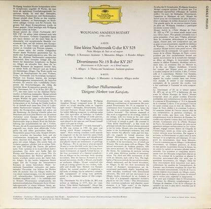 Wolfgang Amadeus Mozart - Berliner Philharmoniker · Herbert von Karajan : Eine Kleine Nachtmusik, Divertimento KV 287 (LP,Album)