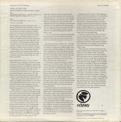 Steve Reich / Richard Maxfield / Pauline Oliveros : New Sounds In Electronic Music (Come Out / Night Music / I Of IV) (LP,Reissue)