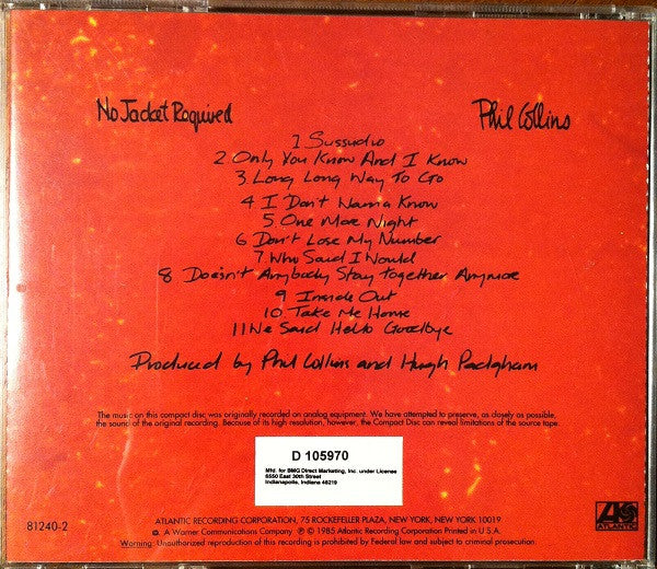 Phil Collins : No Jacket Required (Album,Club Edition,Reissue)