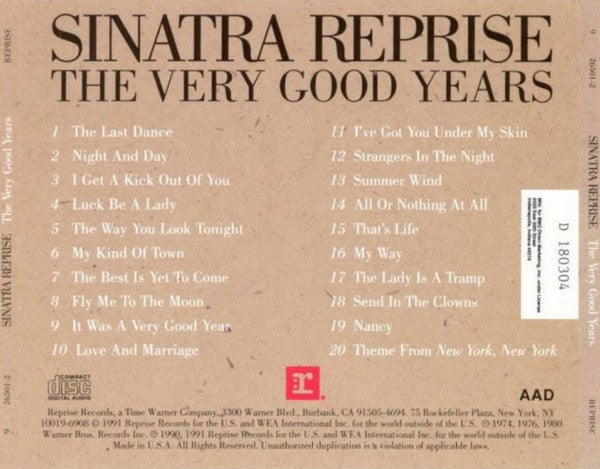 Frank Sinatra : Sinatra Reprise: The Very Good Years (From The Reprise Collection) (Compilation,Club Edition)