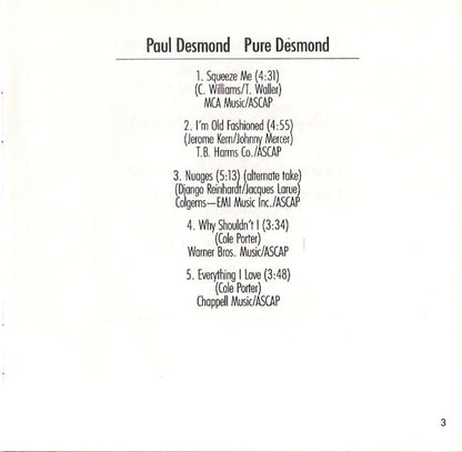 Paul Desmond : Pure Desmond (Album,Reissue,Remastered)