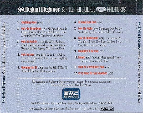 Seattle Men's Chorus Presents Philandros : Swellegant Elegance (The Music Of Cole Porter) (Album)