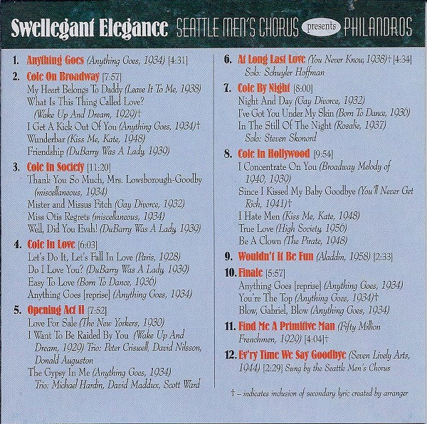 Seattle Men's Chorus Presents Philandros : Swellegant Elegance (The Music Of Cole Porter) (Album)