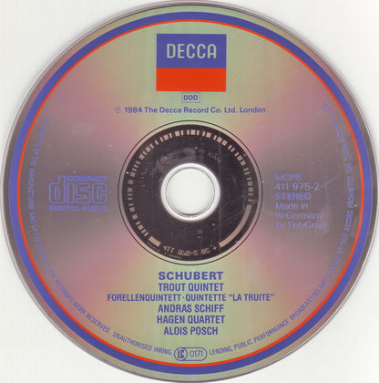 Franz Schubert — András Schiff, Hagen Quartett, Alois Posch : Trout Quintet (Album,Repress)