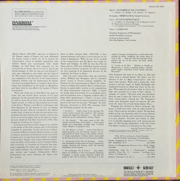 Maurice Ravel / Jacques Ibert / Jean Françaix, Chamber Symphony Of Philadelphia, Anshel Brusilow : Le Tombeau De Couperin / Capriccio / Suite Symphonique / Sérénade (LP,Stereo)