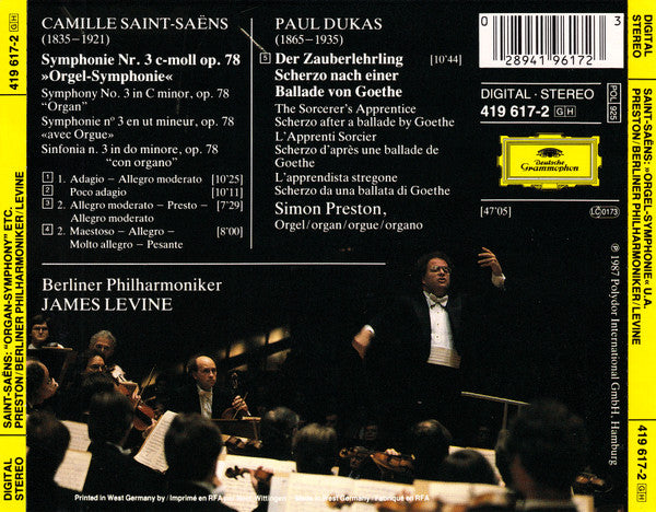 Camille Saint-Saëns / Paul Dukas, Simon Preston, Berliner Philharmoniker, James Levine (2) : »Orgel-Symphonie« = Symphony No. 3 »Organ« = »Avec Orgue« / L'Apprenti Sorcier (Album,Stereo)